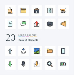 20 basic ui elements line filled color icon pack vector