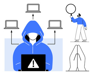 cybersecurity threats featuring hacker with alert vector image