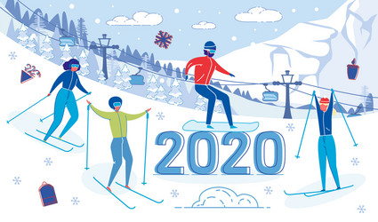 People outdoor activity on mountain ski resort vector