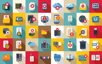 data loss icons set flat cloud access key vector