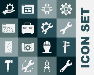 set wrench spanner calliper or caliper and scale vector image