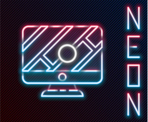 glowing neon line computer monitor and folded map vector image