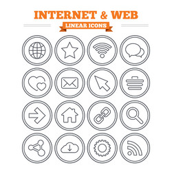 internet and web linear icons set thin outline vector