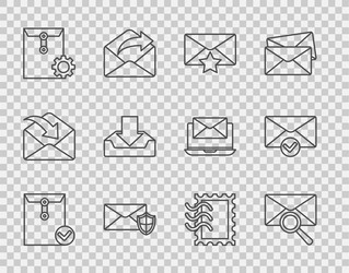 set line envelope and check mark with magnifying vector image