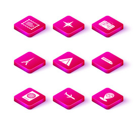 Set passport with biometric data plane eiffel vector