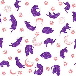 mystical seamless pattern of cats in boho style vector image