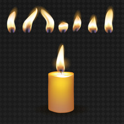 Realistic 3d detailed burning candle and flame set vector