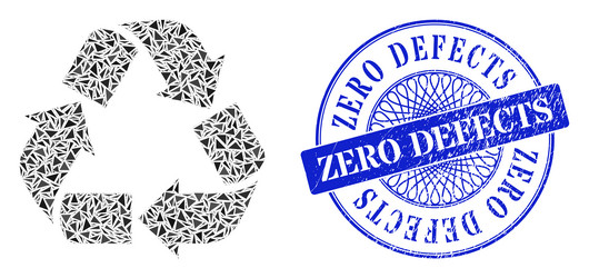 Textured zero defects badge and triangle recycle vector