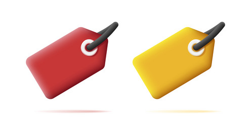 3d price tag icon rounded yellow and red name vector