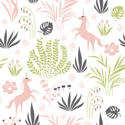Unicorn Botanical Seamless Pattern Vector Image
