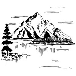 Hand drawn landscape with mountains sketch vector