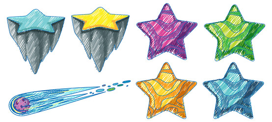 space objects in pencil colour sketch simple style vector image