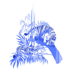 graphic design with two aggressive fighting tigers Vector Image