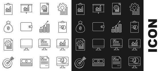 Set line computer monitor with graph chart vector