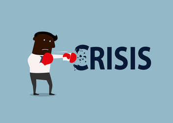 black businessman boxing with crisis vector