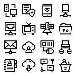 set of network and communication in linear icons vector image