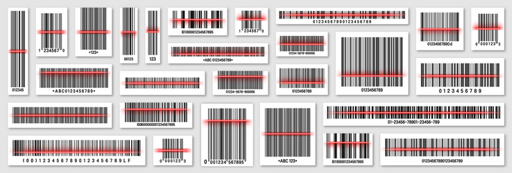 set of product barcodes with red scanning line vector image