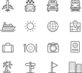 Travel Icons - Vacation & Tourism Vector Image