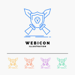 Badge emblem game shield swords 5 color line web vector