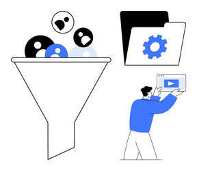 data filtering funnel with user profiles file vector image