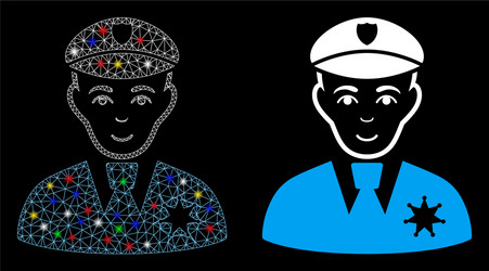 glowing mesh wire frame sheriff icon with flash vector image