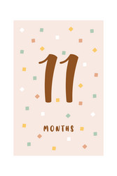 11 months baby card milestone vector