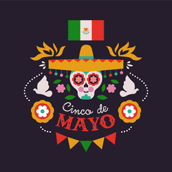 Cinco de Mayo Sugar Skull Card Vector Image