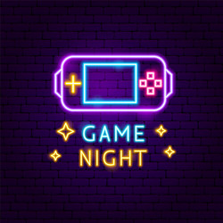 game night neon label vector