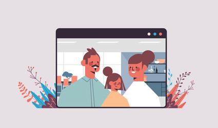 Parents with child during video call family chat vector