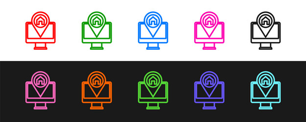 set line computer monitor and folded map vector image