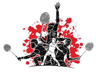 badminton player action cartoon graphic vector image