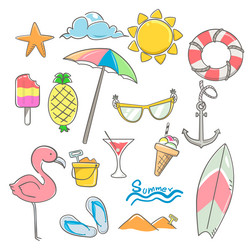 summer elements design set with hand drawn Vector Image