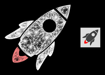 Glowing net mesh space rocket with light spots vector