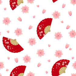 seamless pattern with folding fan and sakura vector