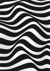 Abstract black and white striped 3d waves Vector Image