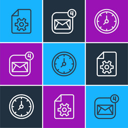 set line document settings clock and envelope icon vector image