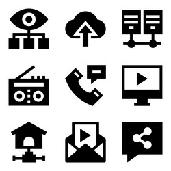 set of data networks in solid icons vector image