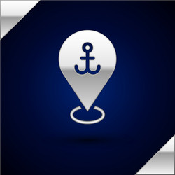 Silver map pointer with anchor icon isolated vector