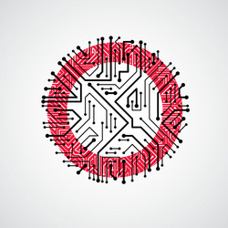 abstract computer circuit board red round t vector