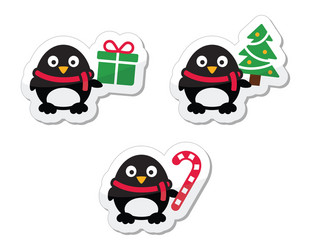 Christmas icons with penguins vector