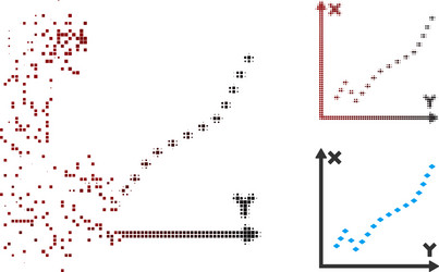 Dissolved pixel halftone dotted function plot icon vector