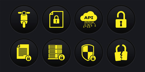 Set document and lock open padlock server vector