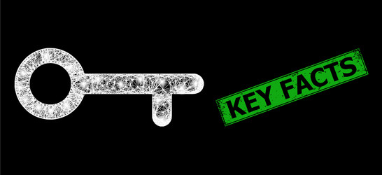 grunged key facts badge and net web mesh vector image