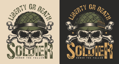 Skull in Soldier Helmet Print Vector Image