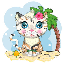 Cartoon cat dressed as a hula dancer under Vector Image