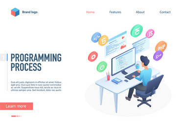 Programming process landing page template vector