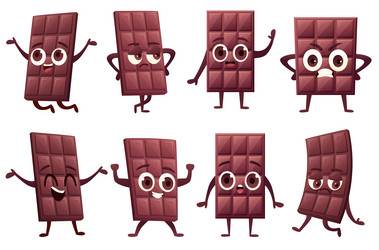 chocolate character funny cocoa bar in different vector