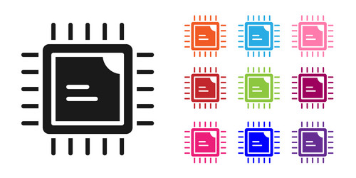 black computer processor with microcircuits cpu vector image