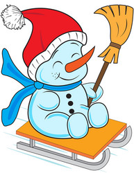 Cheerful Snowman on Sled vector