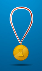 gold medal for first place with tape icon vector